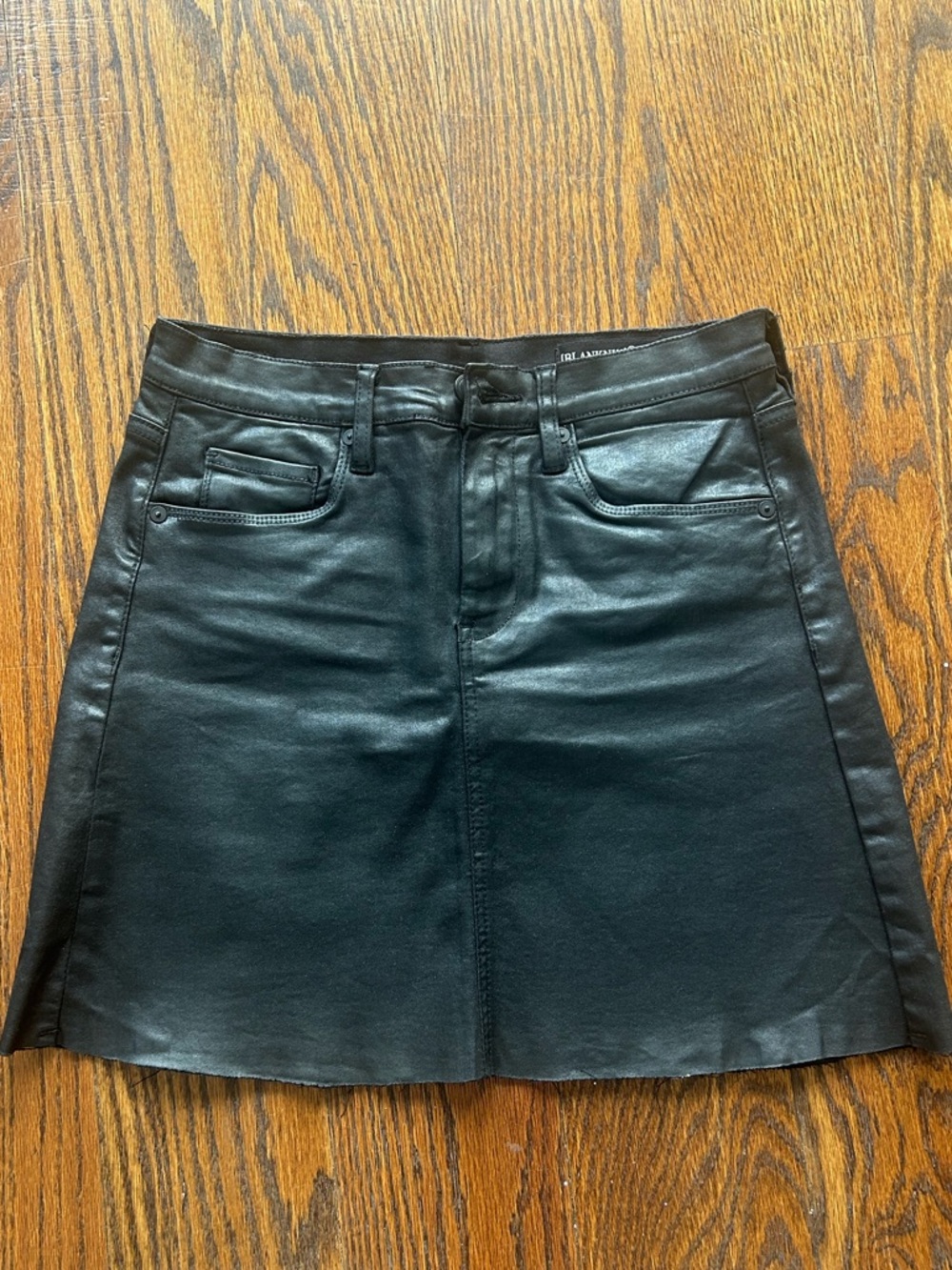 BlankNYC Black Coated Denim Raw Hem High Rise Mini Skirt - Size 27